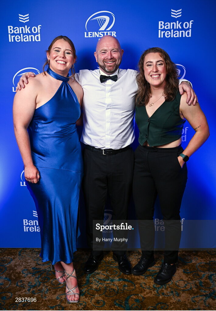 1 June 2024; Kirstie Stevenson, Jim Bastick and Molly Boyne during the 2024 Leinster Rugby Awards Ball at The InterContinental Hotel in Dublin. Photo by Harry Murphy/Sportsfile