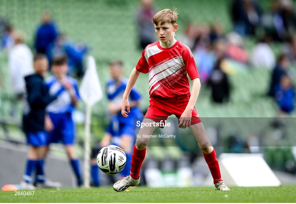 29 May 2024; Kieran Stack of Beaumont BNS, Blackrock, Cork, during the FAI Primary 5s Finals day at Aviva Stadium in Dublin. Photo by Stephen McCarthy/Sportsfile