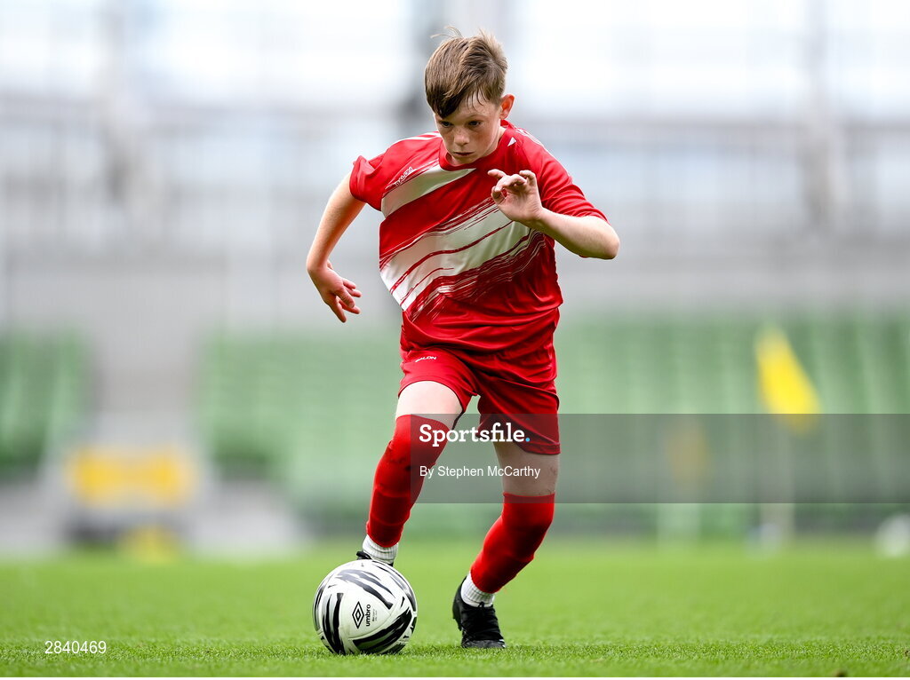 29 May 2024; Seán Connolly of Beaumont BNS, Blackrock, Cork, during the FAI Primary 5s Finals day at Aviva Stadium in Dublin. Photo by Stephen McCarthy/Sportsfile