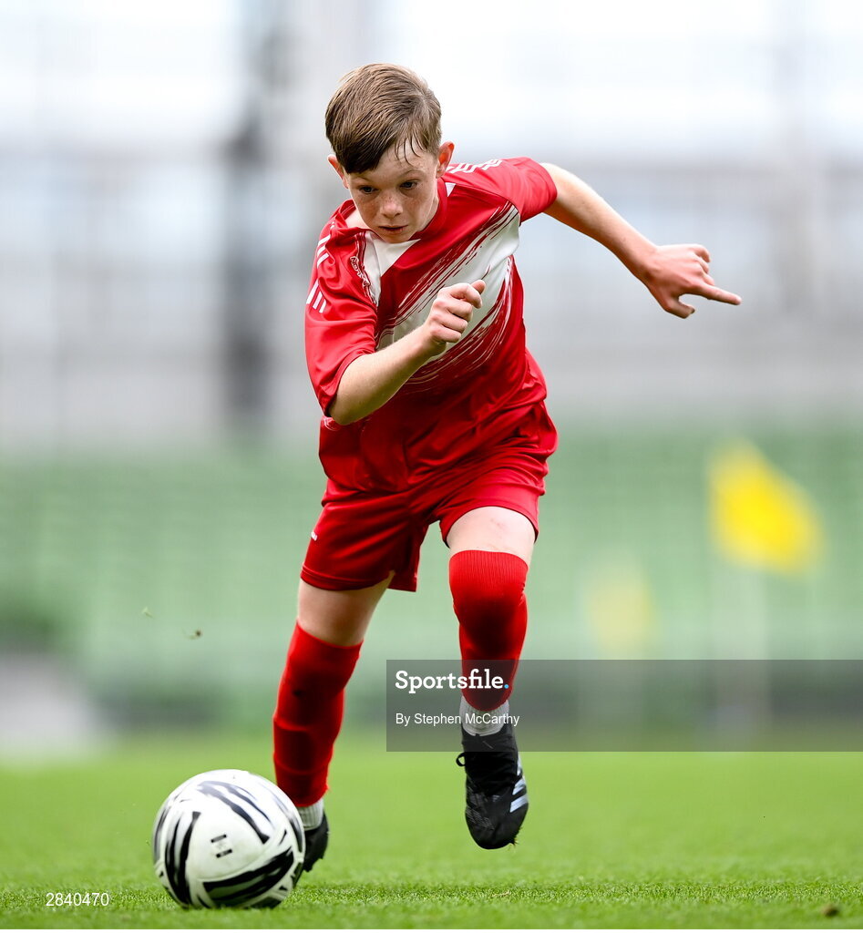 29 May 2024; Seán Connolly of Beaumont BNS, Blackrock, Cork, during the FAI Primary 5s Finals day at Aviva Stadium in Dublin. Photo by Stephen McCarthy/Sportsfile
