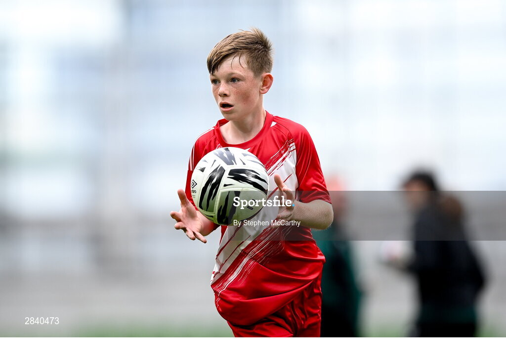 29 May 2024; Seán Connolly of Beaumont BNS, Blackrock, Cork, during the FAI Primary 5s Finals day at Aviva Stadium in Dublin. Photo by Stephen McCarthy/Sportsfile