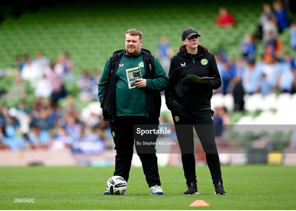 29 May 2024; Development officers during the FAI Primary 5s Finals day at Aviva Stadium in Dublin. Photo by Stephen McCarthy/Sportsfile