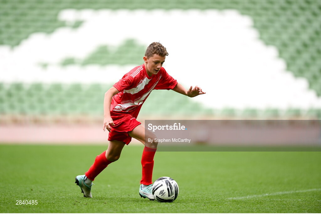 29 May 2024; Cian Shannon of Beaumont BNS, Blackrock, Cork, during the FAI Primary 5s Finals day at Aviva Stadium in Dublin. Photo by Stephen McCarthy/Sportsfile