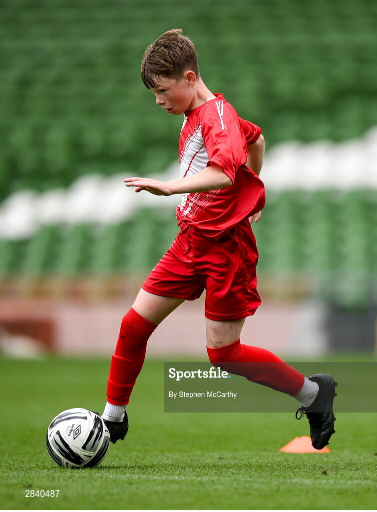 29 May 2024; Seán Connolly of Beaumont BNS, Blackrock, Cork, during the FAI Primary 5s Finals day at Aviva Stadium in Dublin. Photo by Stephen McCarthy/Sportsfile
