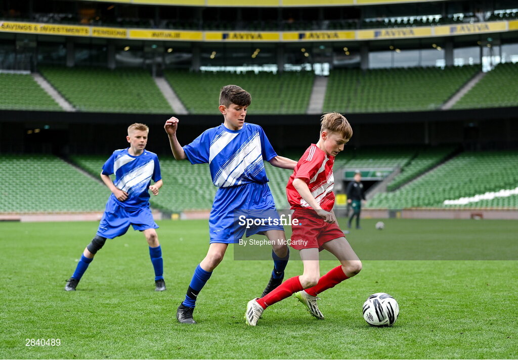 29 May 2024; Kieran Stack of Beaumont BNS, Blackrock, Cork, during the FAI Primary 5s Finals day at Aviva Stadium in Dublin. Photo by Stephen McCarthy/Sportsfile