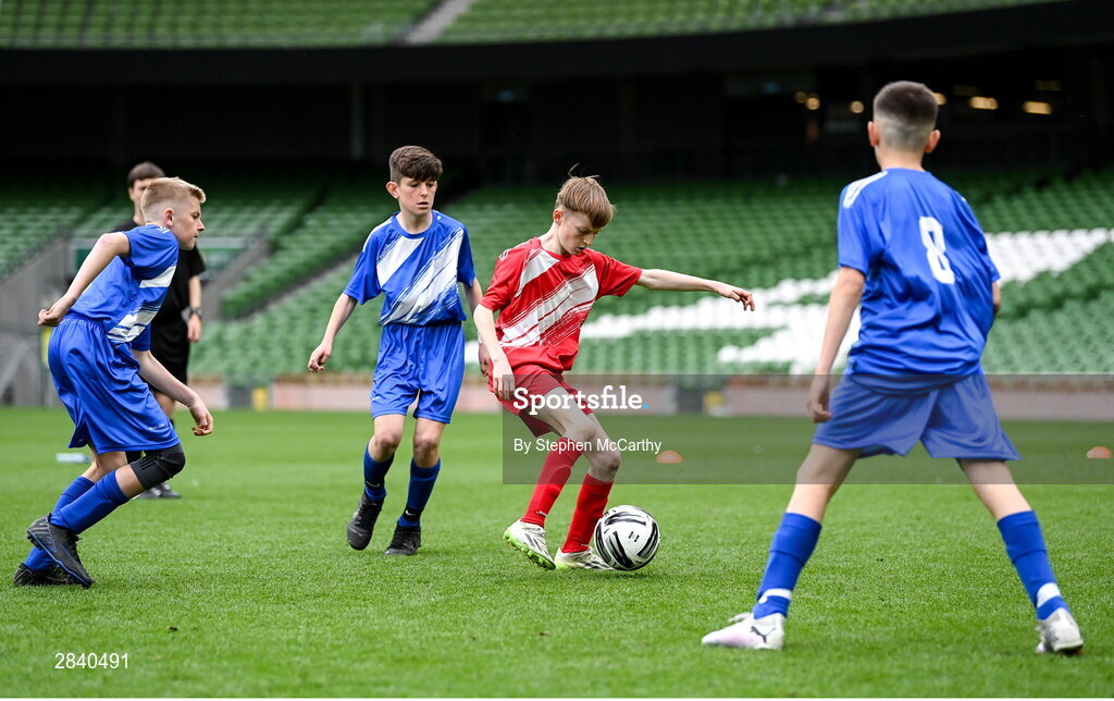 29 May 2024; Kieran Stack of Beaumont BNS, Blackrock, Cork, during the FAI Primary 5s Finals day at Aviva Stadium in Dublin. Photo by Stephen McCarthy/Sportsfile
