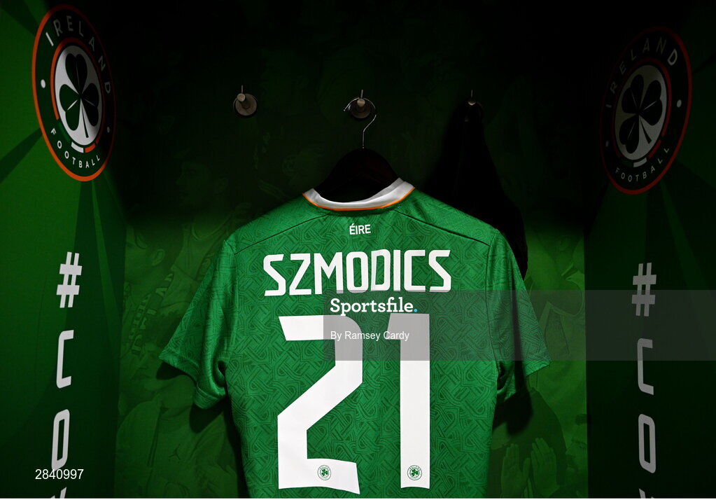 4 June 2024; The jersey of Sammie Szmodics of Republic of Ireland in the dressing room before the international friendly match between Republic of Ireland and Hungary at Aviva Stadium in Dublin. Photo by Ramsey Cardy/Sportsfile