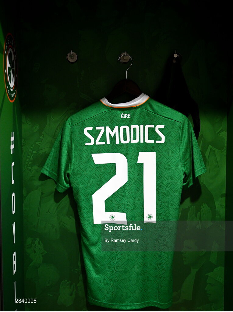 4 June 2024; The jersey of Sammie Szmodics of Republic of Ireland in the dressing room before the international friendly match between Republic of Ireland and Hungary at Aviva Stadium in Dublin. Photo by Ramsey Cardy/Sportsfile