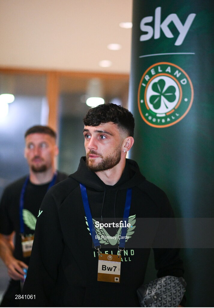 4 June 2024; Troy Parrott of Republic of Ireland arrives before the international friendly match between Republic of Ireland and Hungary at Aviva Stadium in Dublin. Photo by Ramsey Cardy/Sportsfile