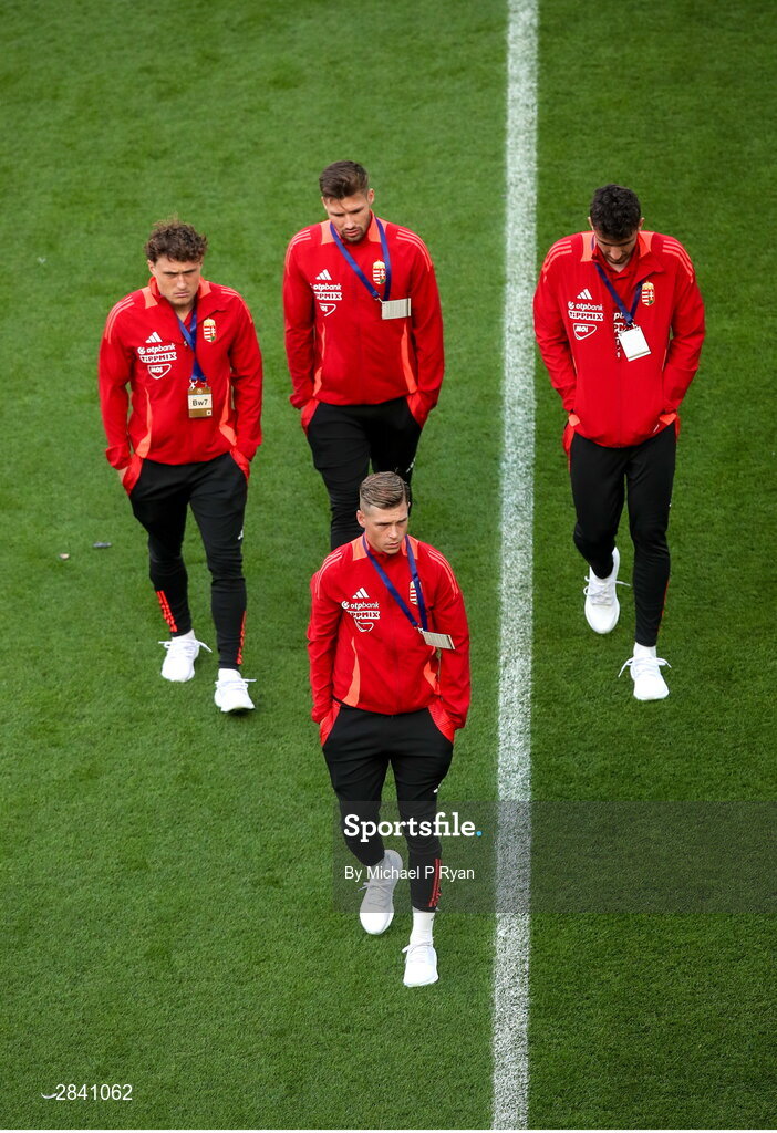 4 June 2024; Hungary players before the international friendly match between Republic of Ireland and Hungary at Aviva Stadium in Dublin. Photo by Michael P Ryan/Sportsfile