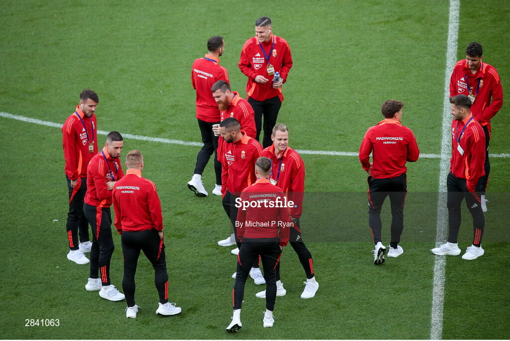 4 June 2024; Hungary players before the international friendly match between Republic of Ireland and Hungary at Aviva Stadium in Dublin. Photo by Michael P Ryan/Sportsfile