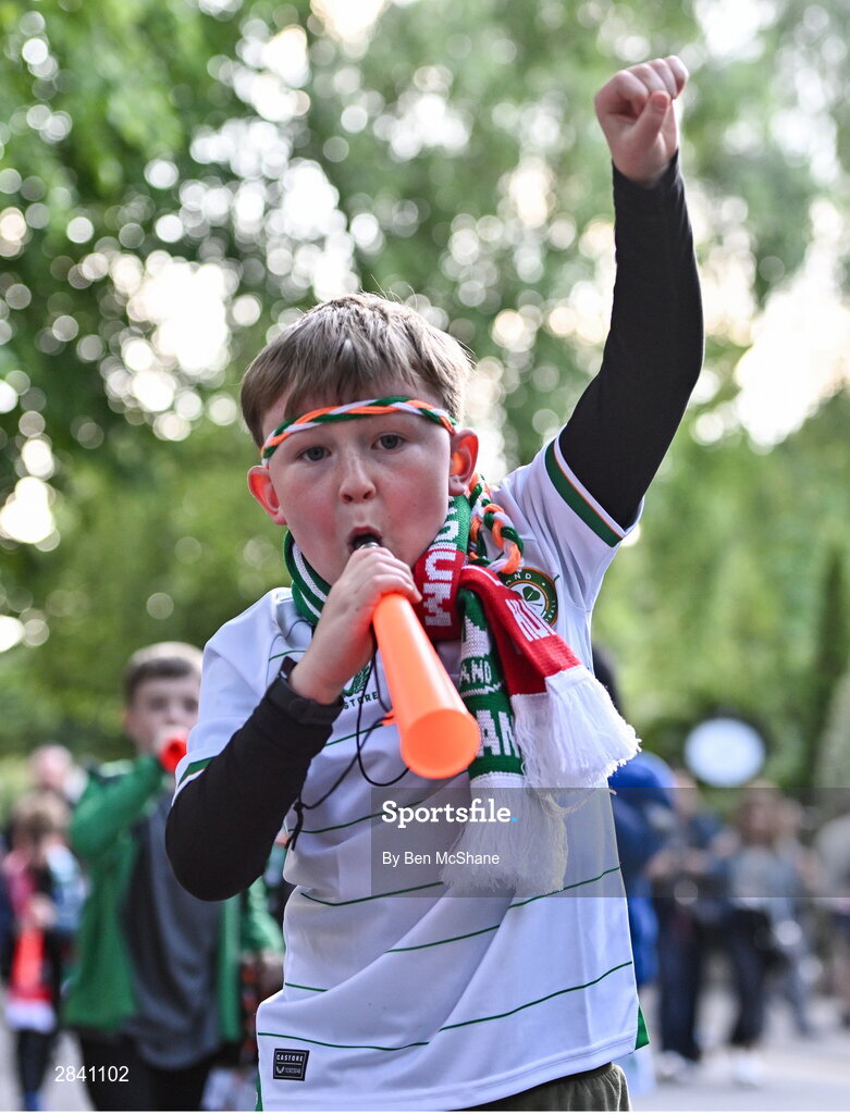 4 June 2024; Republic of Ireland supporter before the international friendly match between Republic of Ireland and Hungary at Aviva Stadium in Dublin. Photo by Ben McShane/Sportsfile