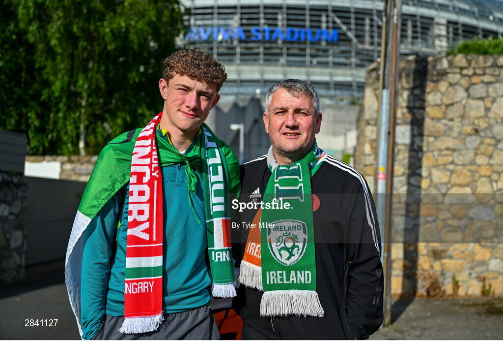 4 June 2024; Republic of Ireland supporters Conor and John Gallagher before the international friendly match between Republic of Ireland and Hungary at Aviva Stadium in Dublin. Photo by Tyler Miller/Sportsfile