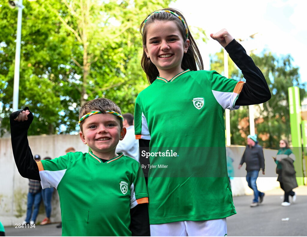 4 June 2024; Republic of Ireland supporters Daniel and Molly Byrne before the international friendly match between Republic of Ireland and Hungary at Aviva Stadium in Dublin. Photo by Tyler Miller/Sportsfile