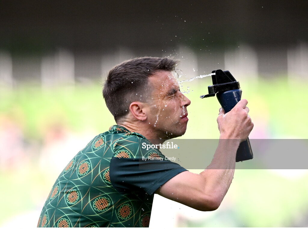 4 June 2024; Seamus Coleman of Republic of Ireland before the international friendly match between Republic of Ireland and Hungary at Aviva Stadium in Dublin. Photo by Ramsey Cardy/Sportsfile