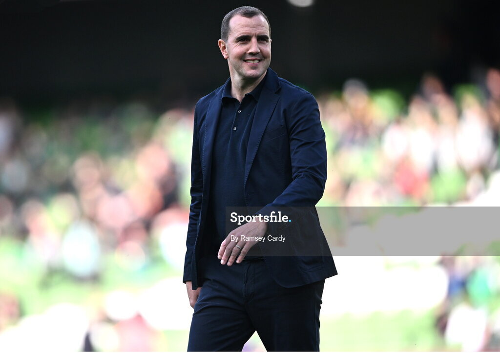 4 June 2024; Republic of Ireland interim head coach John O'Shea before the international friendly match between Republic of Ireland and Hungary at Aviva Stadium in Dublin. Photo by Ramsey Cardy/Sportsfile