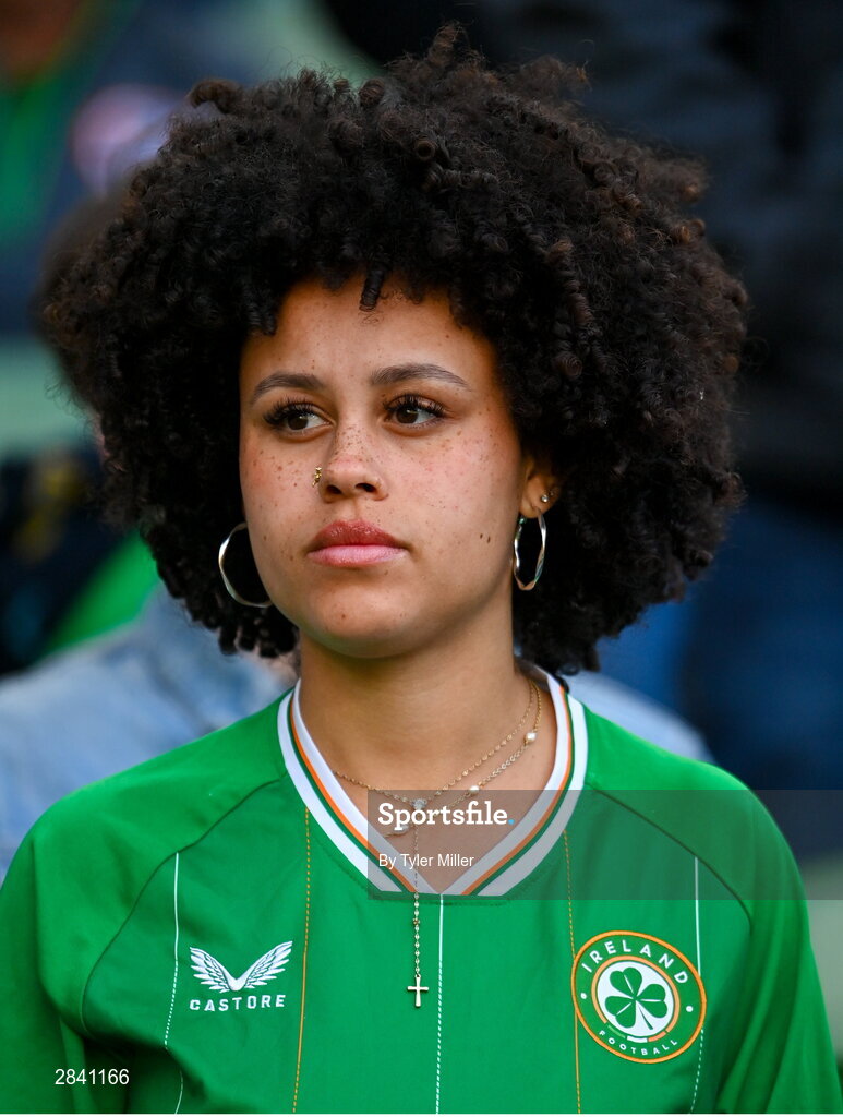 4 June 2024; A Republic of Ireland supporter looks on before the international friendly match between Republic of Ireland and Hungary at Aviva Stadium in Dublin. Photo by Tyler Miller/Sportsfile