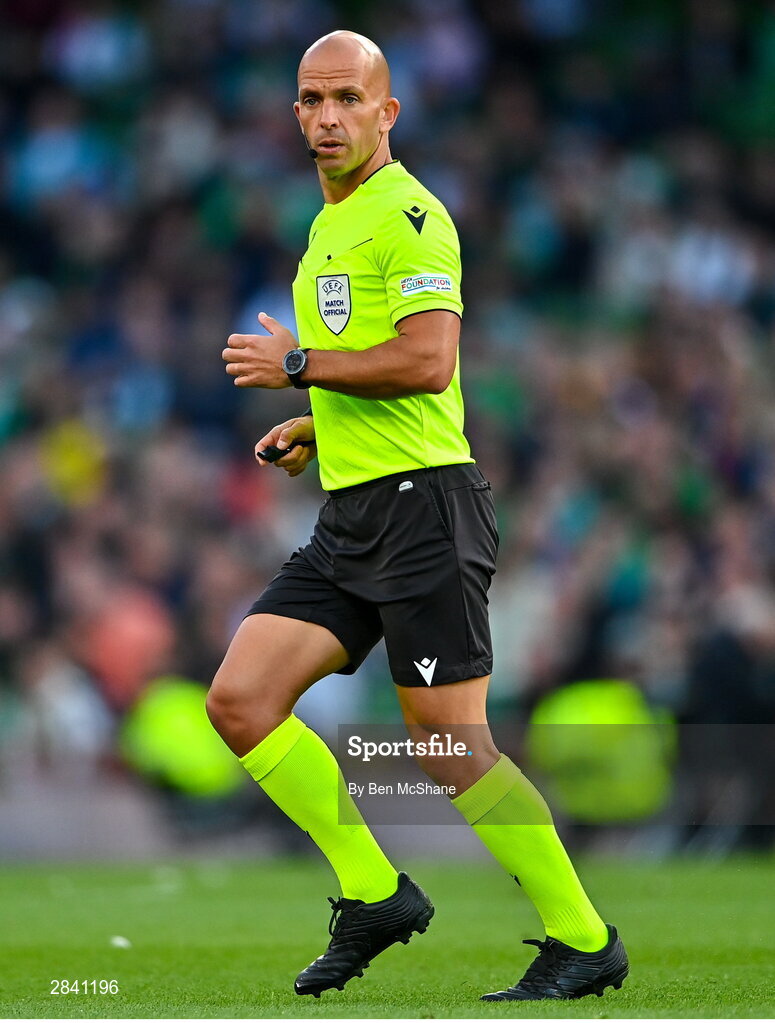 4 June 2024; Referee Luis Godinho during the international friendly match between Republic of Ireland and Hungary at Aviva Stadium in Dublin. Photo by Ben McShane/Sportsfile