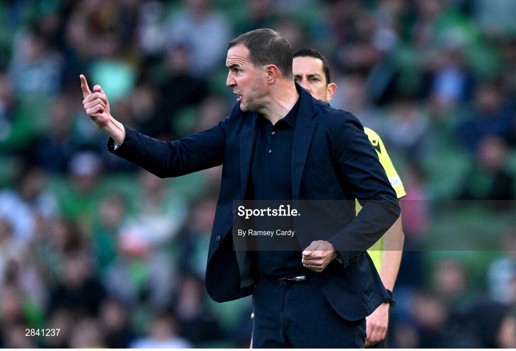 4 June 2024; Republic of Ireland interim head coach John O'Shea during the international friendly match between Republic of Ireland and Hungary at Aviva Stadium in Dublin. Photo by Ramsey Cardy/Sportsfile