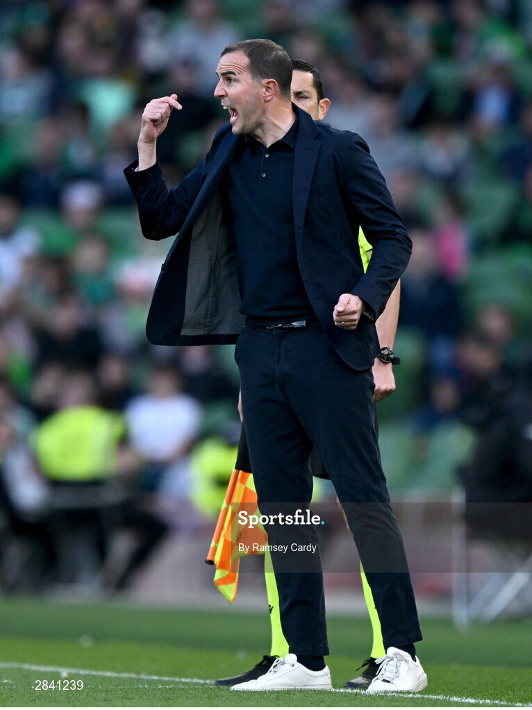 4 June 2024; Republic of Ireland interim head coach John O'Shea during the international friendly match between Republic of Ireland and Hungary at Aviva Stadium in Dublin. Photo by Ramsey Cardy/Sportsfile