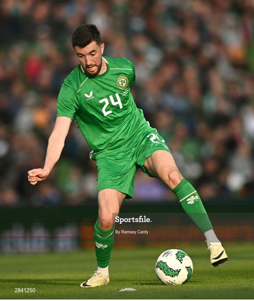 4 June 2024; Finn Azaz of Republic of Ireland during the international friendly match between Republic of Ireland and Hungary at Aviva Stadium in Dublin. Photo by Ramsey Cardy/Sportsfile