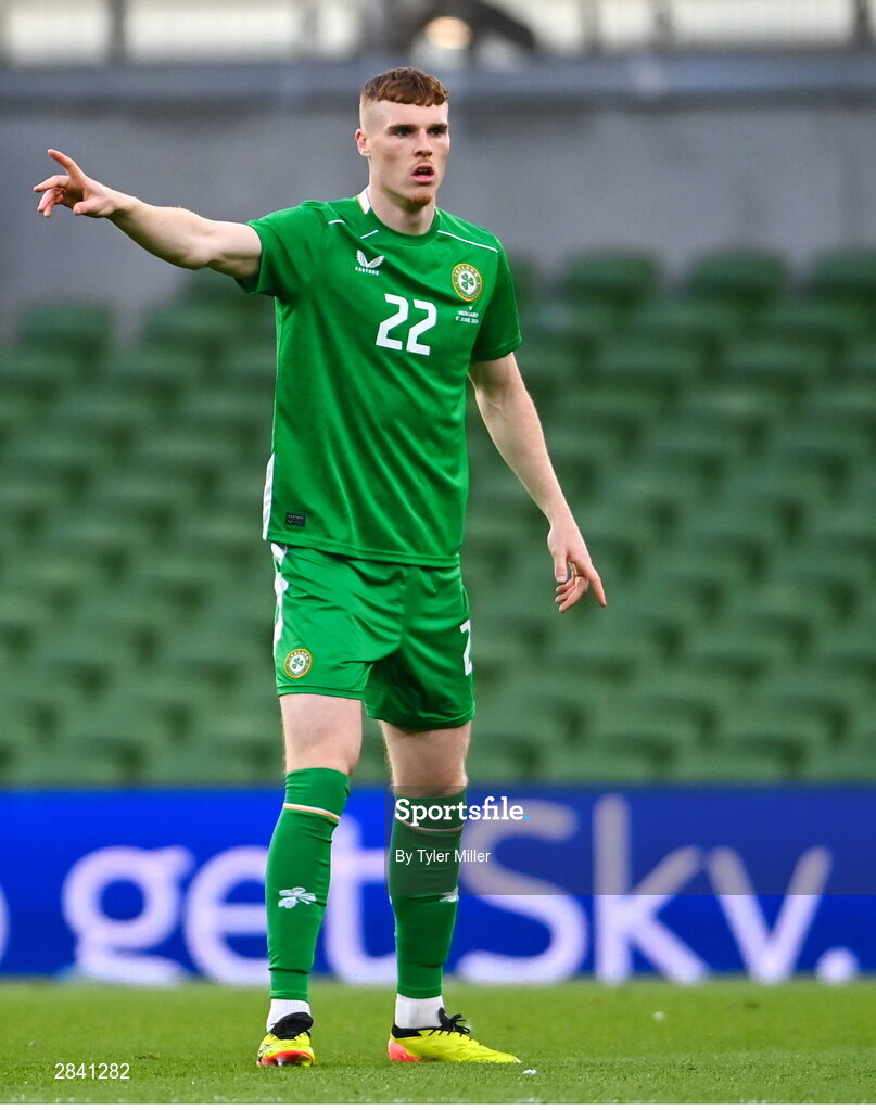 4 June 2024; Jake O'Brien of Republic of Ireland during the international friendly match between Republic of Ireland and Hungary at Aviva Stadium in Dublin. Photo by Tyler Miller/Sportsfile