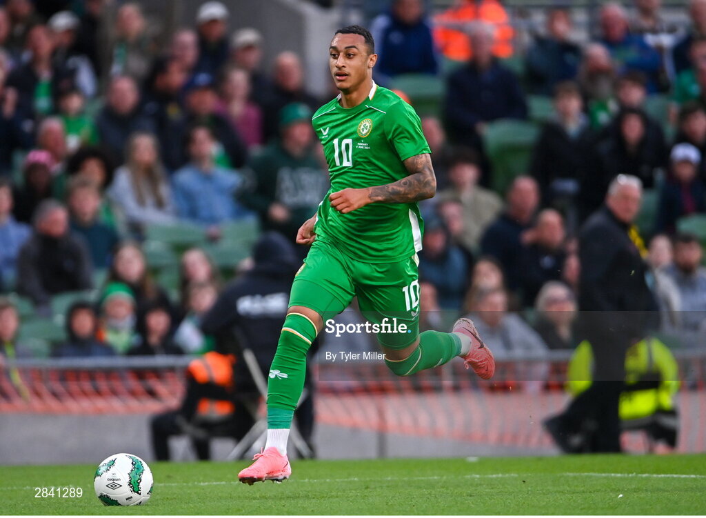 4 June 2024; Adam Idah of Republic of Ireland during the international friendly match between Republic of Ireland and Hungary at Aviva Stadium in Dublin. Photo by Tyler Miller/Sportsfile