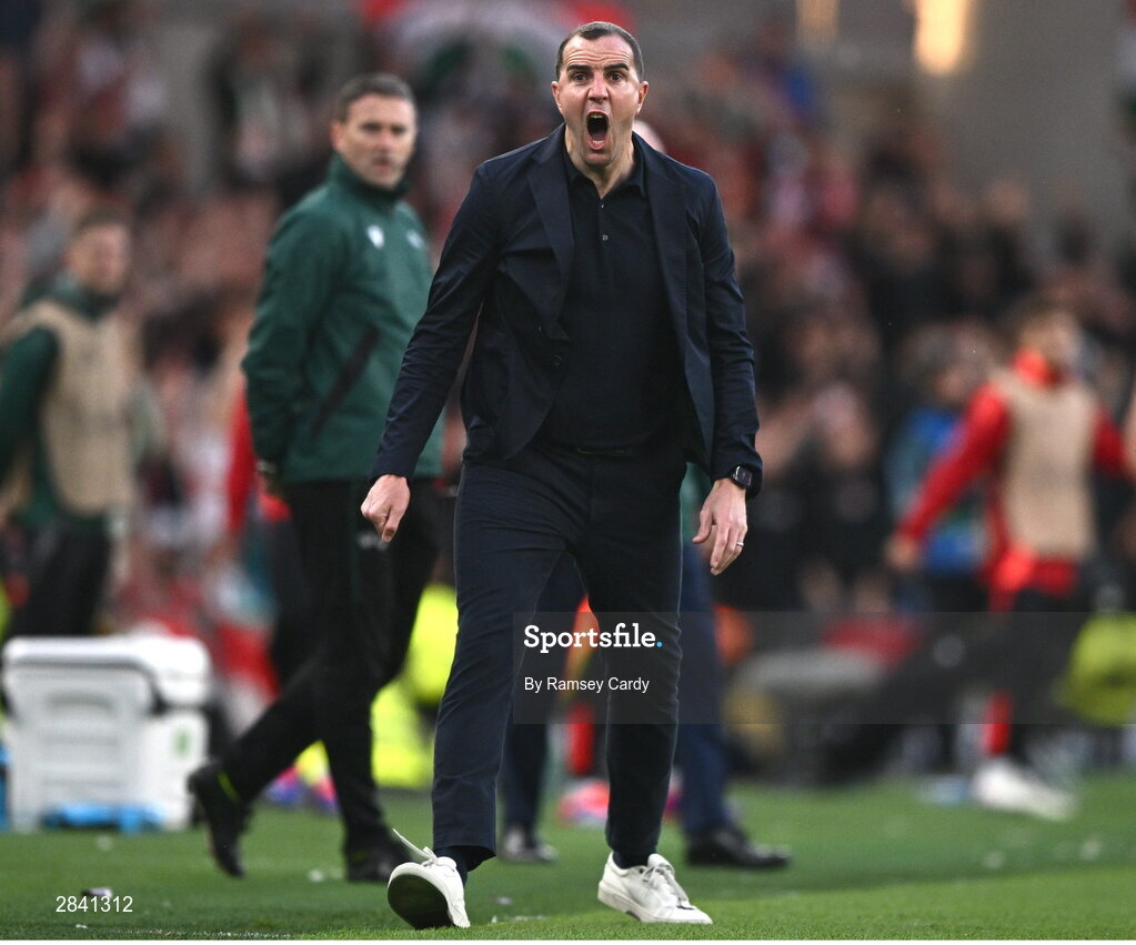 4 June 2024; Republic of Ireland interim head coach John O'Shea during the international friendly match between Republic of Ireland and Hungary at Aviva Stadium in Dublin. Photo by Ramsey Cardy/Sportsfile