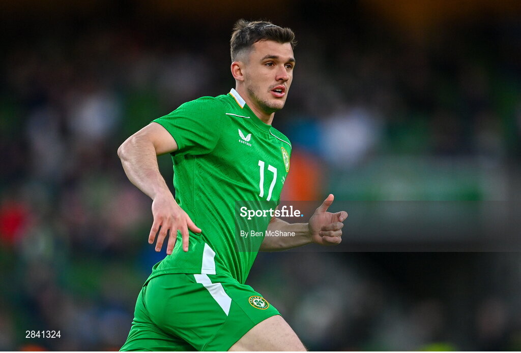 4 June 2024; Jason Knight of Republic of Ireland during the international friendly match between Republic of Ireland and Hungary at Aviva Stadium in Dublin. Photo by Ben McShane/Sportsfile