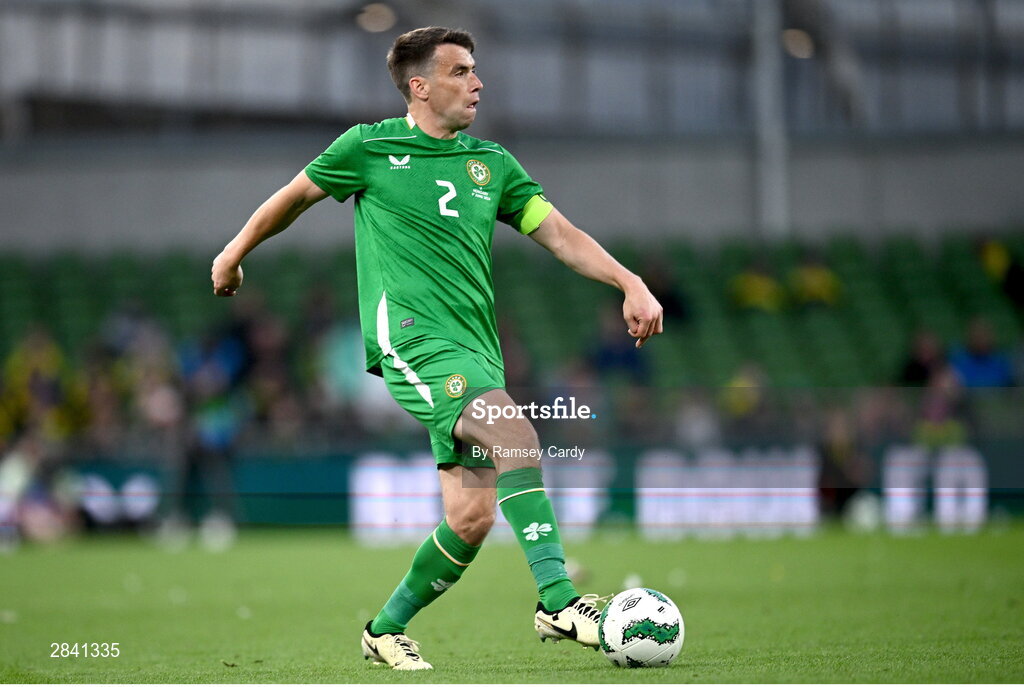 4 June 2024; Seamus Coleman of Republic of Ireland during the international friendly match between Republic of Ireland and Hungary at Aviva Stadium in Dublin. Photo by Ramsey Cardy/Sportsfile