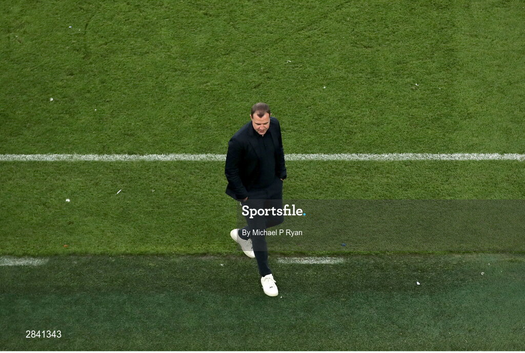4 June 2024; Republic of Ireland interim head coach John O'Shea during the international friendly match between Republic of Ireland and Hungary at Aviva Stadium in Dublin. Photo by Michael P Ryan/Sportsfile