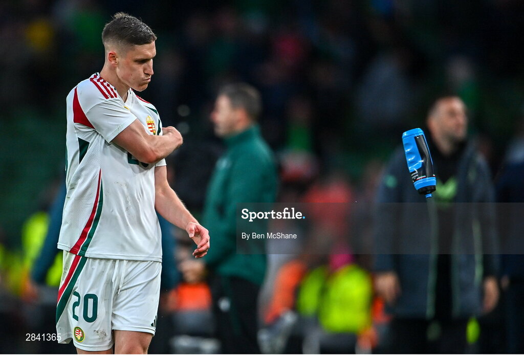 4 June 2024; Roland Sallai of Hungary dejected after his side's defeat in the international friendly match between Republic of Ireland and Hungary at Aviva Stadium in Dublin. Photo by Ben McShane/Sportsfile