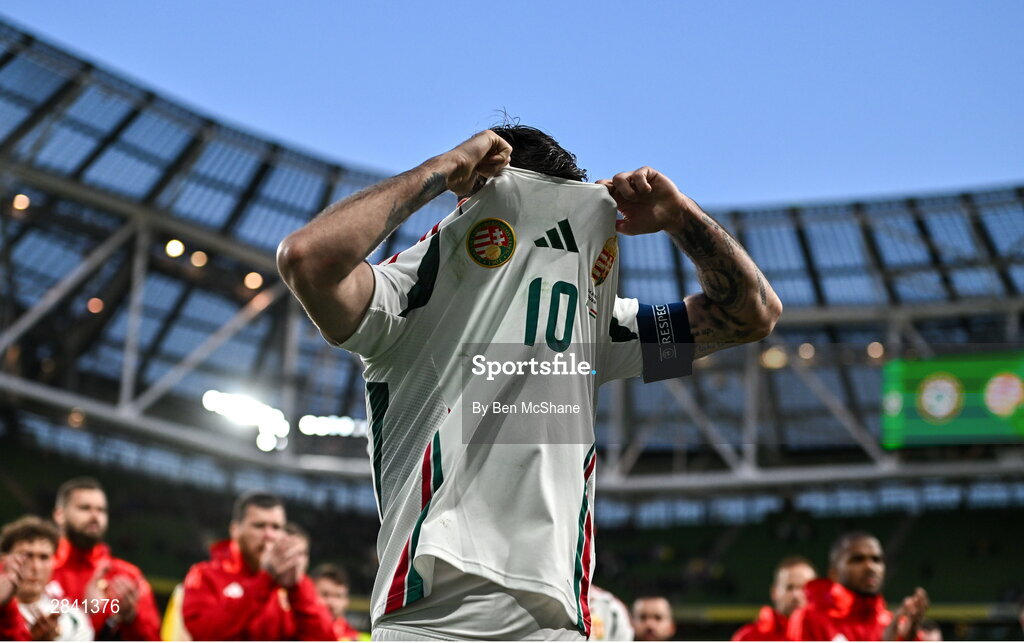 4 June 2024; Dominik Szoboszlai of Hungary after his side's defeat in the international friendly match between Republic of Ireland and Hungary at Aviva Stadium in Dublin. Photo by Ben McShane/Sportsfile