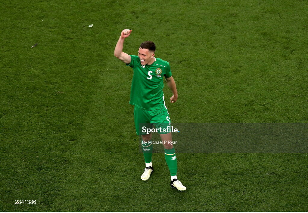 4 June 2024; Dara O'Shea of Republic of Ireland after his side's victory in the international friendly match between Republic of Ireland and Hungary at Aviva Stadium in Dublin. Photo by Michael P Ryan/Sportsfile