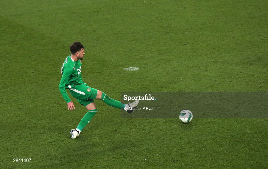 4 June 2024; Troy Parrott of Republic of Ireland celebrates after scoring his side's second goal during the international friendly match between Republic of Ireland and Hungary at Aviva Stadium in Dublin. Photo by Michael P Ryan/Sportsfile