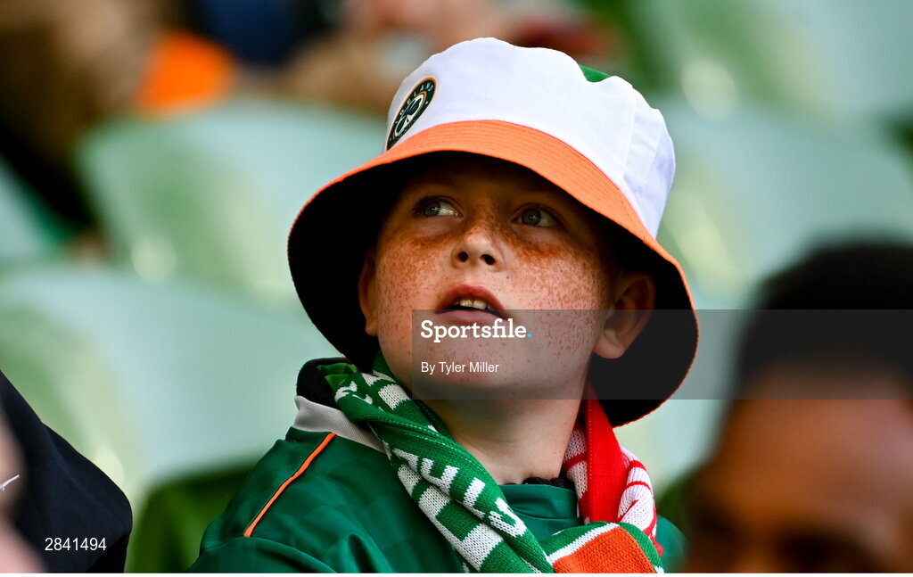 4 June 2024; A Republic of Ireland supporter during the international friendly match between Republic of Ireland and Hungary at Aviva Stadium in Dublin. Photo by Tyler Miller/Sportsfile