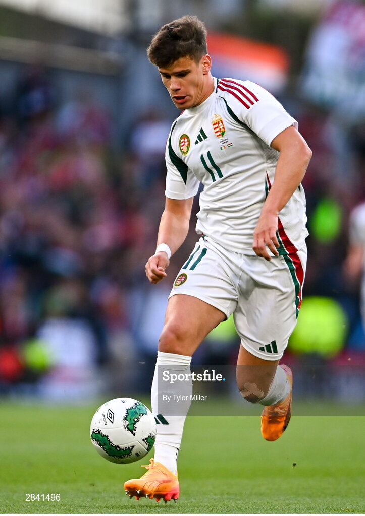 4 June 2024; Milos Kerkez of Hungary during the international friendly match between Republic of Ireland and Hungary at Aviva Stadium in Dublin. Photo by Tyler Miller/Sportsfile