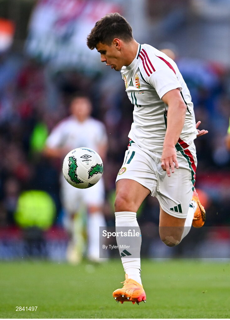 4 June 2024; Milos Kerkez of Hungary during the international friendly match between Republic of Ireland and Hungary at Aviva Stadium in Dublin. Photo by Tyler Miller/Sportsfile