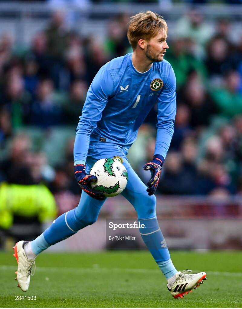 4 June 2024; Republic of Ireland goalkeeper Caoimhin Kelleher during the international friendly match between Republic of Ireland and Hungary at Aviva Stadium in Dublin. Photo by Tyler Miller/Sportsfile