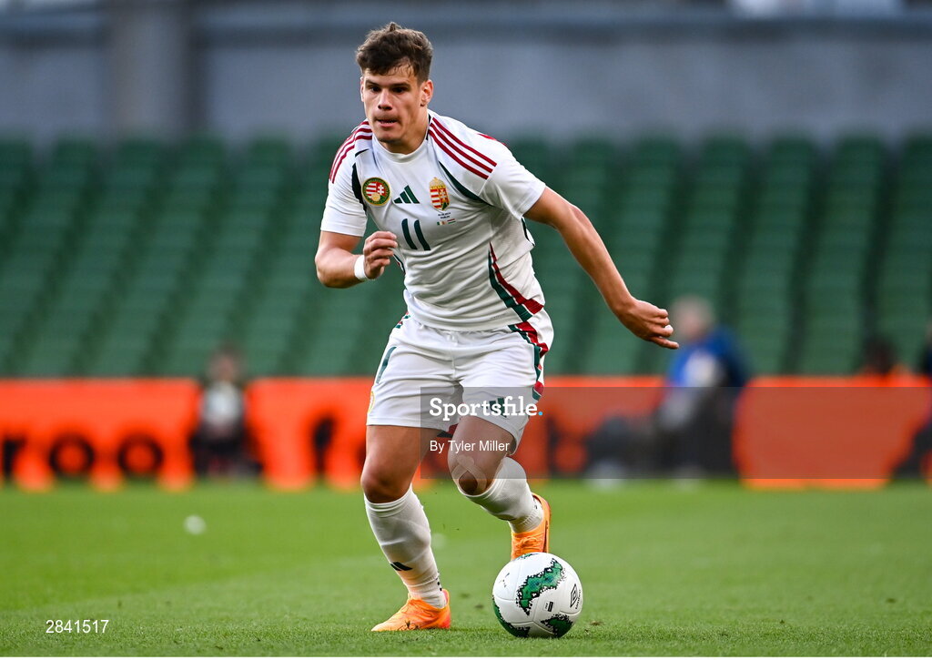 4 June 2024; Milos Kerkez of Hungary during the international friendly match between Republic of Ireland and Hungary at Aviva Stadium in Dublin. Photo by Tyler Miller/Sportsfile