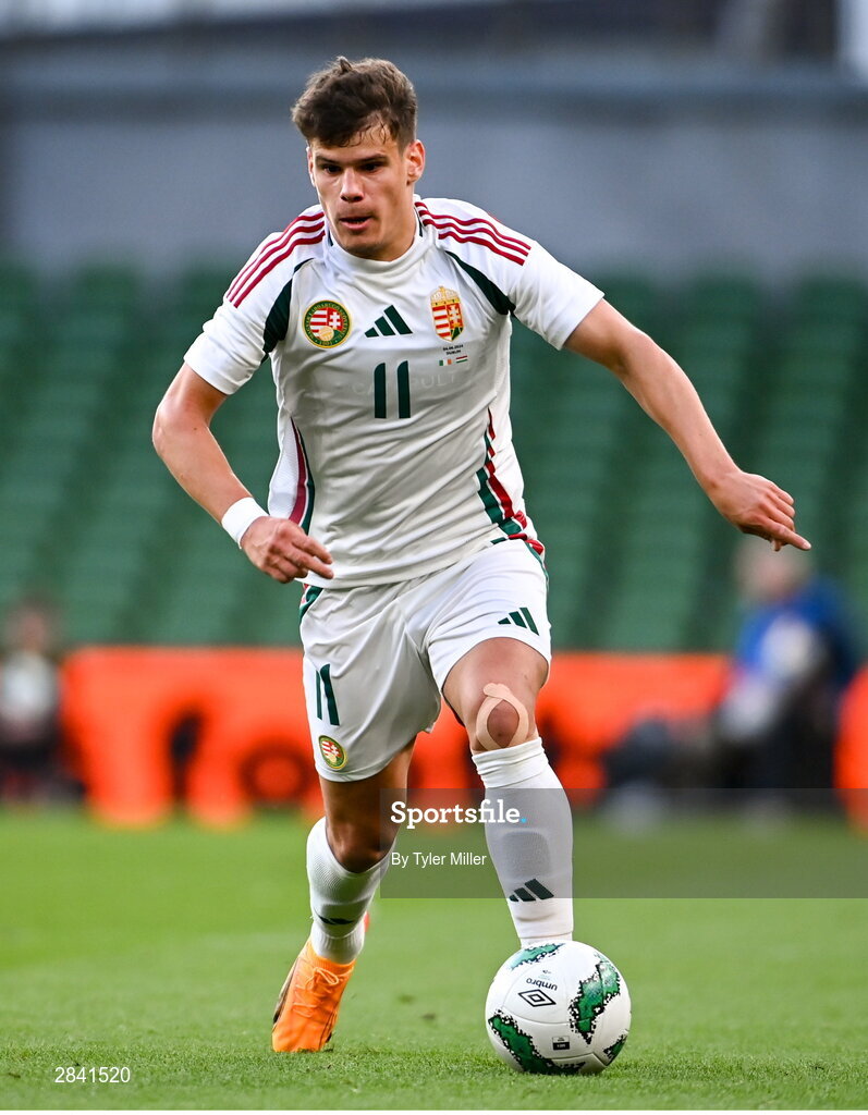 4 June 2024; Milos Kerkez of Hungary during the international friendly match between Republic of Ireland and Hungary at Aviva Stadium in Dublin. Photo by Tyler Miller/Sportsfile