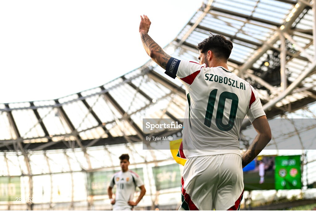4 June 2024; Dominik Szoboszlai of Hungary prepares to take a corner during the international friendly match between Republic of Ireland and Hungary at Aviva Stadium in Dublin. Photo by Tyler Miller/Sportsfile