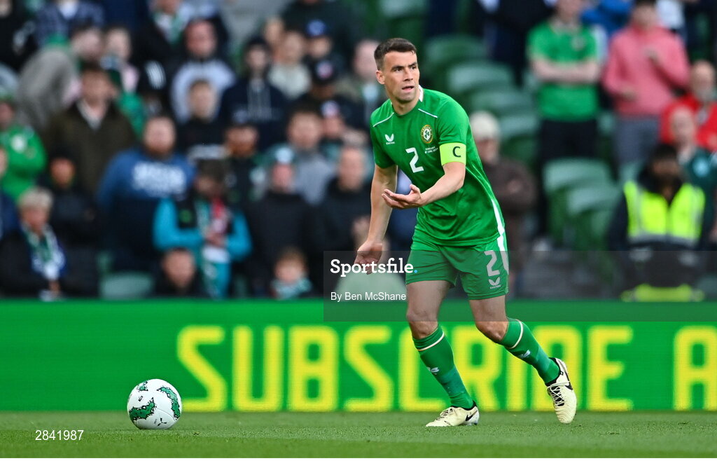 4 June 2024; Seamus Coleman of Republic of Ireland during the international friendly match between Republic of Ireland and Hungary at Aviva Stadium in Dublin. Photo by Ben McShane/Sportsfile
