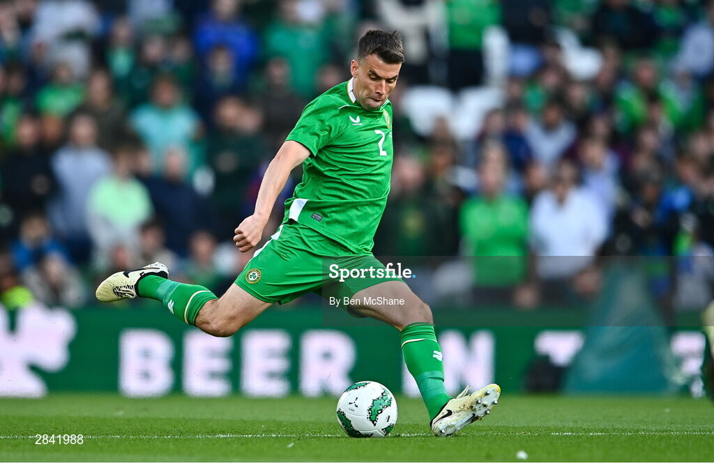 4 June 2024; Seamus Coleman of Republic of Ireland during the international friendly match between Republic of Ireland and Hungary at Aviva Stadium in Dublin. Photo by Ben McShane/Sportsfile