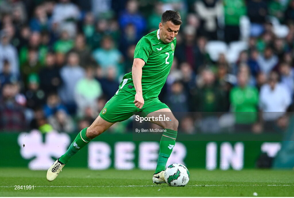 4 June 2024; Seamus Coleman of Republic of Ireland during the international friendly match between Republic of Ireland and Hungary at Aviva Stadium in Dublin. Photo by Ben McShane/Sportsfile
