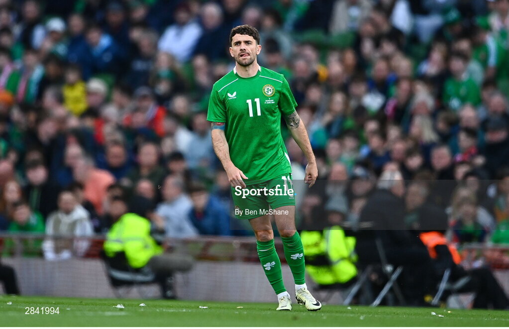 4 June 2024; Robbie Brady of Republic of Ireland during the international friendly match between Republic of Ireland and Hungary at Aviva Stadium in Dublin. Photo by Ben McShane/Sportsfile