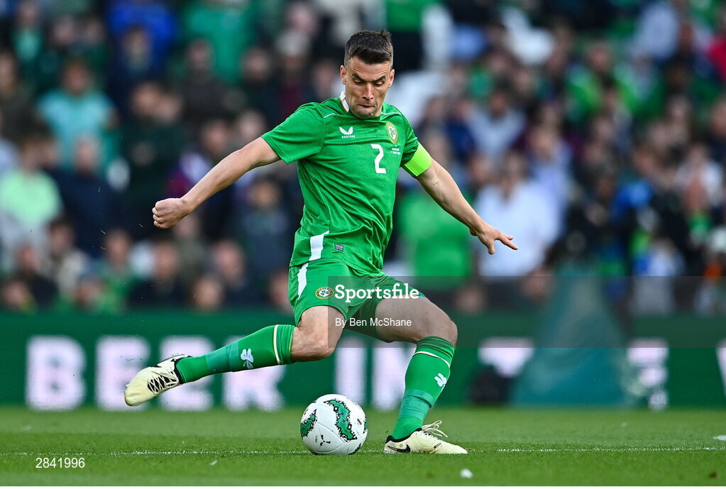4 June 2024; Seamus Coleman of Republic of Ireland during the international friendly match between Republic of Ireland and Hungary at Aviva Stadium in Dublin. Photo by Ben McShane/Sportsfile