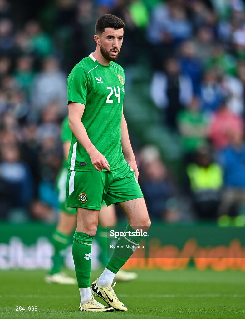 4 June 2024; Finn Azaz of Republic of Ireland during the international friendly match between Republic of Ireland and Hungary at Aviva Stadium in Dublin. Photo by Ben McShane/Sportsfile