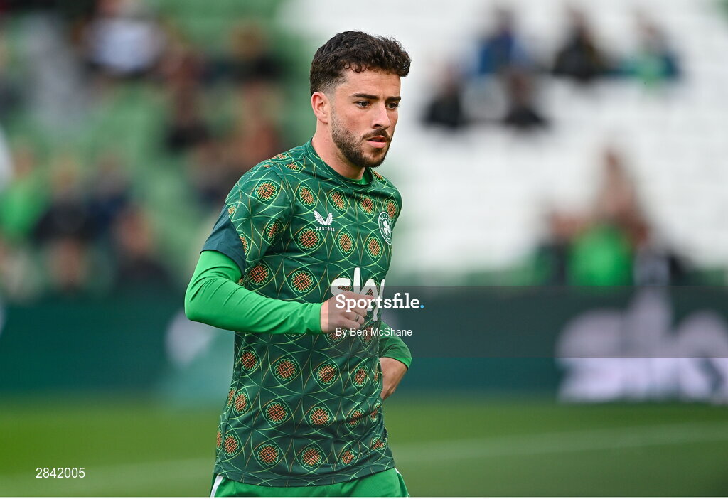 4 June 2024; Finn Azaz of Republic of Ireland before the international friendly match between Republic of Ireland and Hungary at Aviva Stadium in Dublin. Photo by Ben McShane/Sportsfile