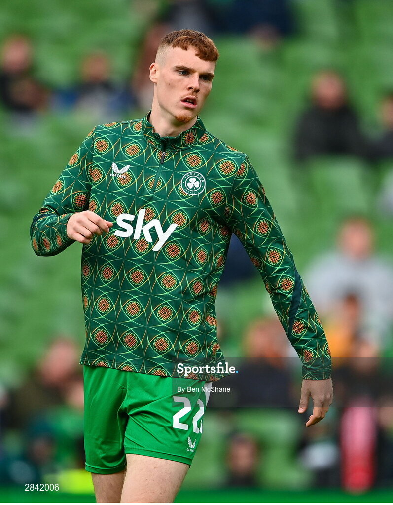 4 June 2024; Jake O'Brien of Republic of Ireland before the international friendly match between Republic of Ireland and Hungary at Aviva Stadium in Dublin. Photo by Ben McShane/Sportsfile